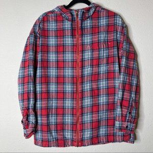 Topman Red Plaid Full Zip Hoodie Sweater